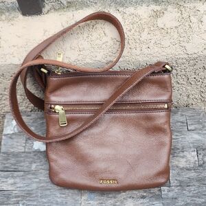 Brown Cowhide Leather Crossbody Bag By Fossil